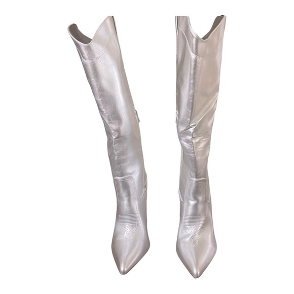 Wild Diva Silver Western Knee High Cowboy Stiletto Boots sz 10 NIB - Picture 2 of 11